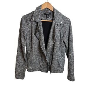 Forever 21 Women Moto Jacket S Gray Marl Asymmetrical Zip Biker Edgy Soft Goth